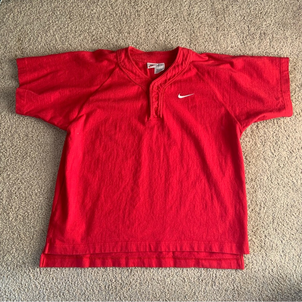 Vintage 90s Nike USA Jersey Baseball Tee T Shirt XL Red Button